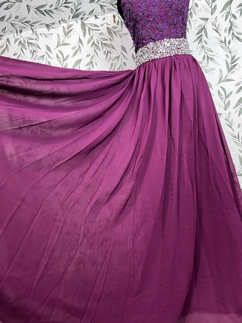 Beaded Rhinestone Chiffon Prom Maxi Purple Sz XS Formal Gown Floor-length NWT #E - Picture 13 of 17